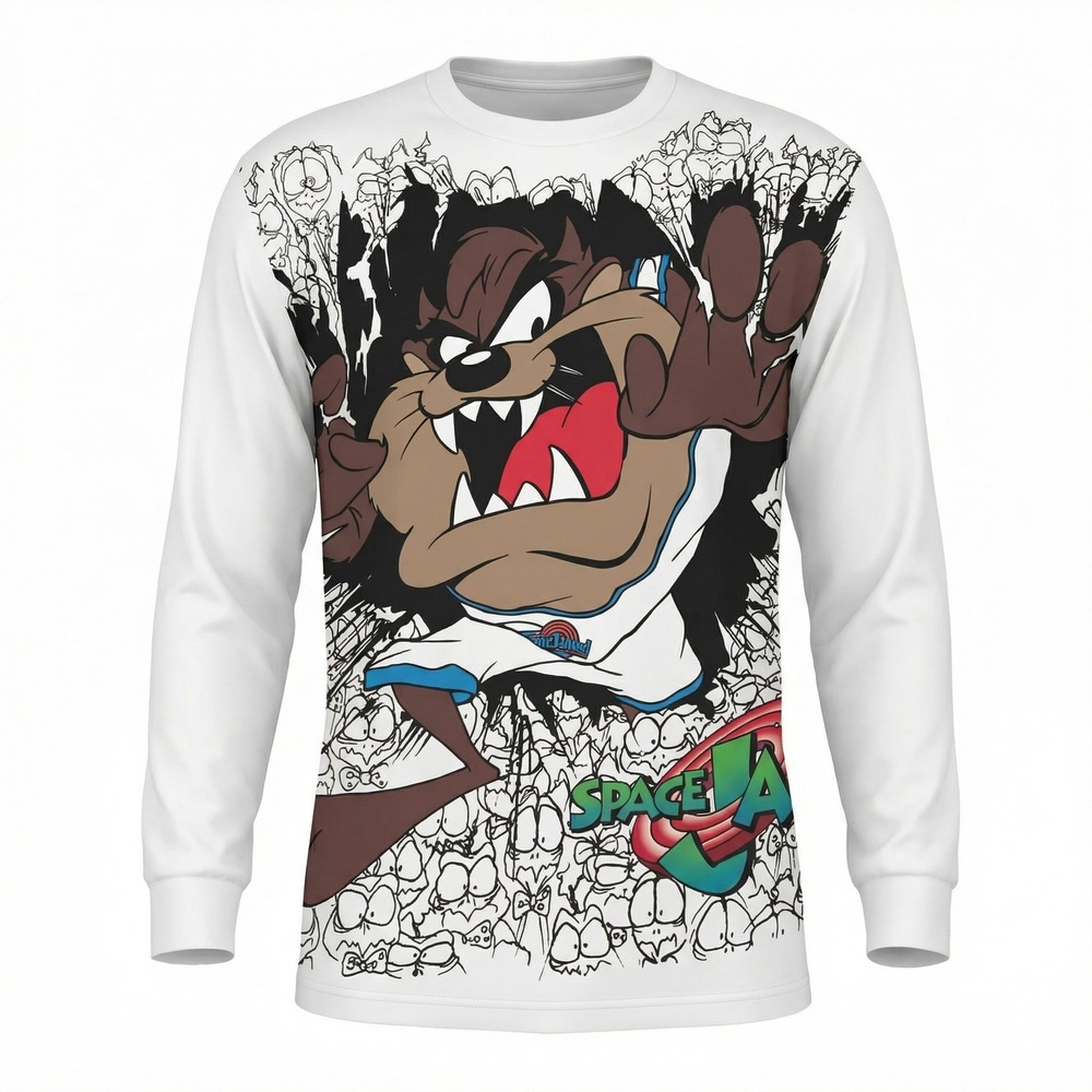 Vintage 1996 Taz Space Jam Promo Long Sleeve T-Shirt Warner Bros Men's XL